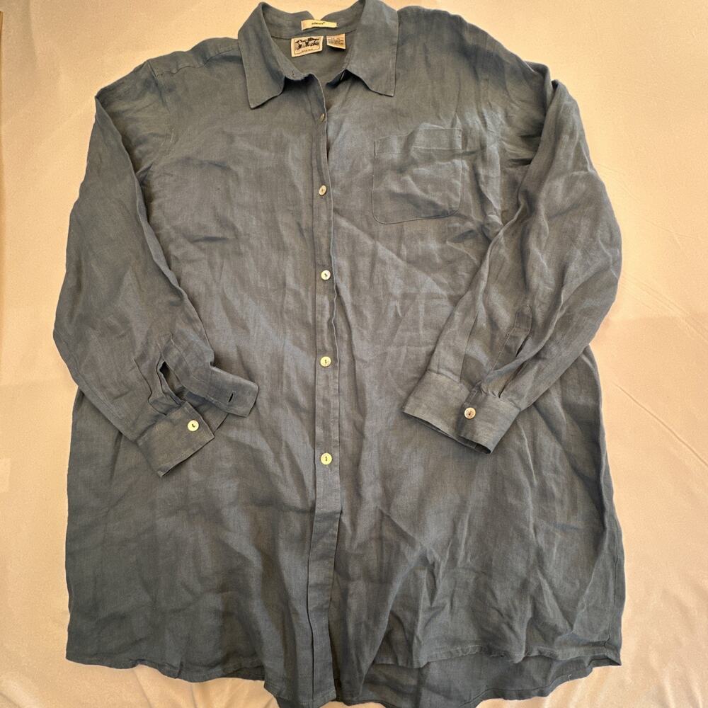 Edward Irish Linen Womens Shirt XL Blue Vintage 3/4 Sleeve Button Up Cottagecore